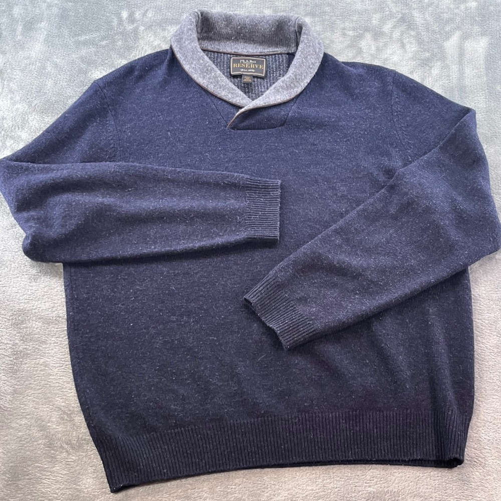 Jos A Bank Reserve Mens XXL Navy Lambswool Shawl Collar Sweater RN 31608